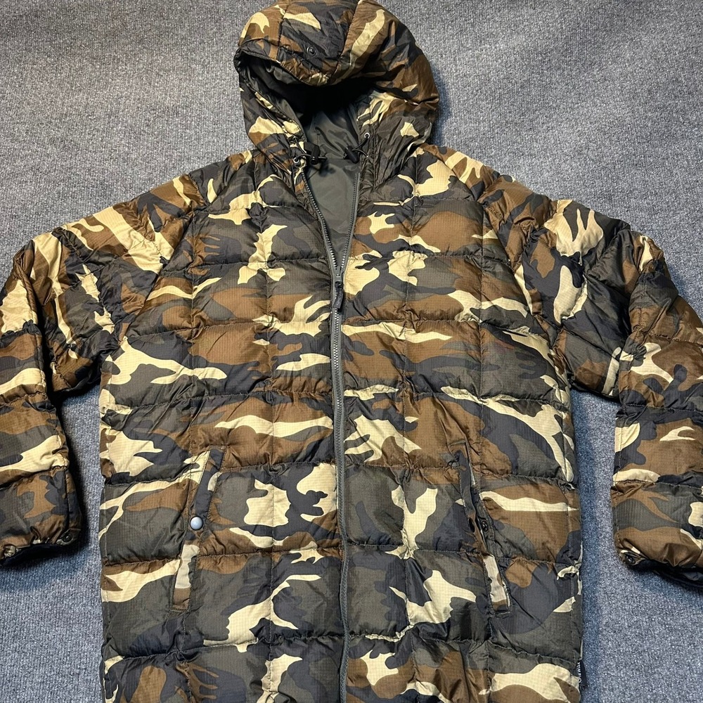 Spiewak Mens Camo Down Puffer Jacket Hooded Ripstop Quilted Coat Brown Green M
